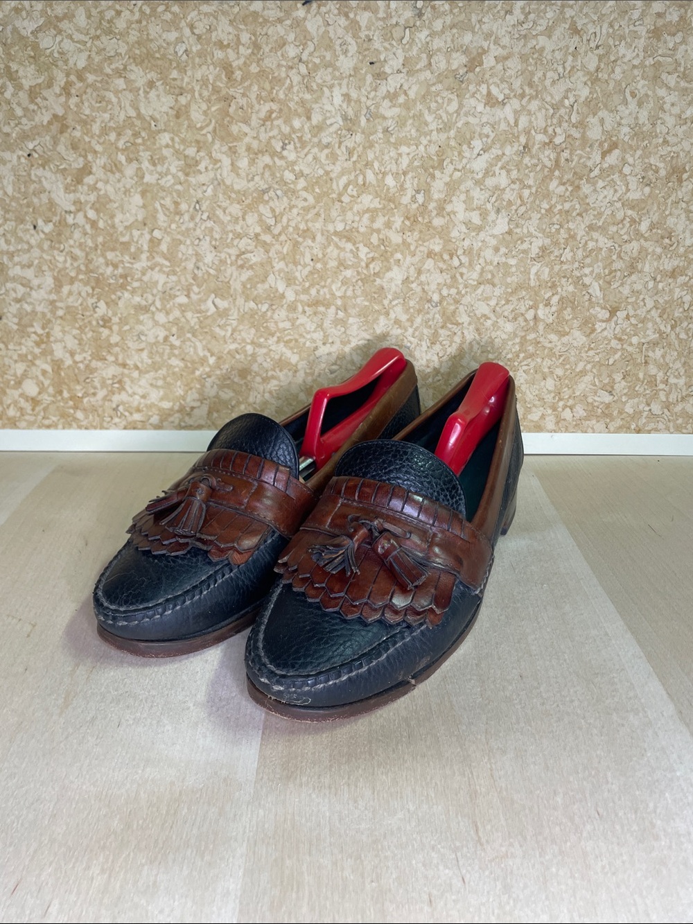 Two-Tone Black & Brown Tassel Kiltie Loafers